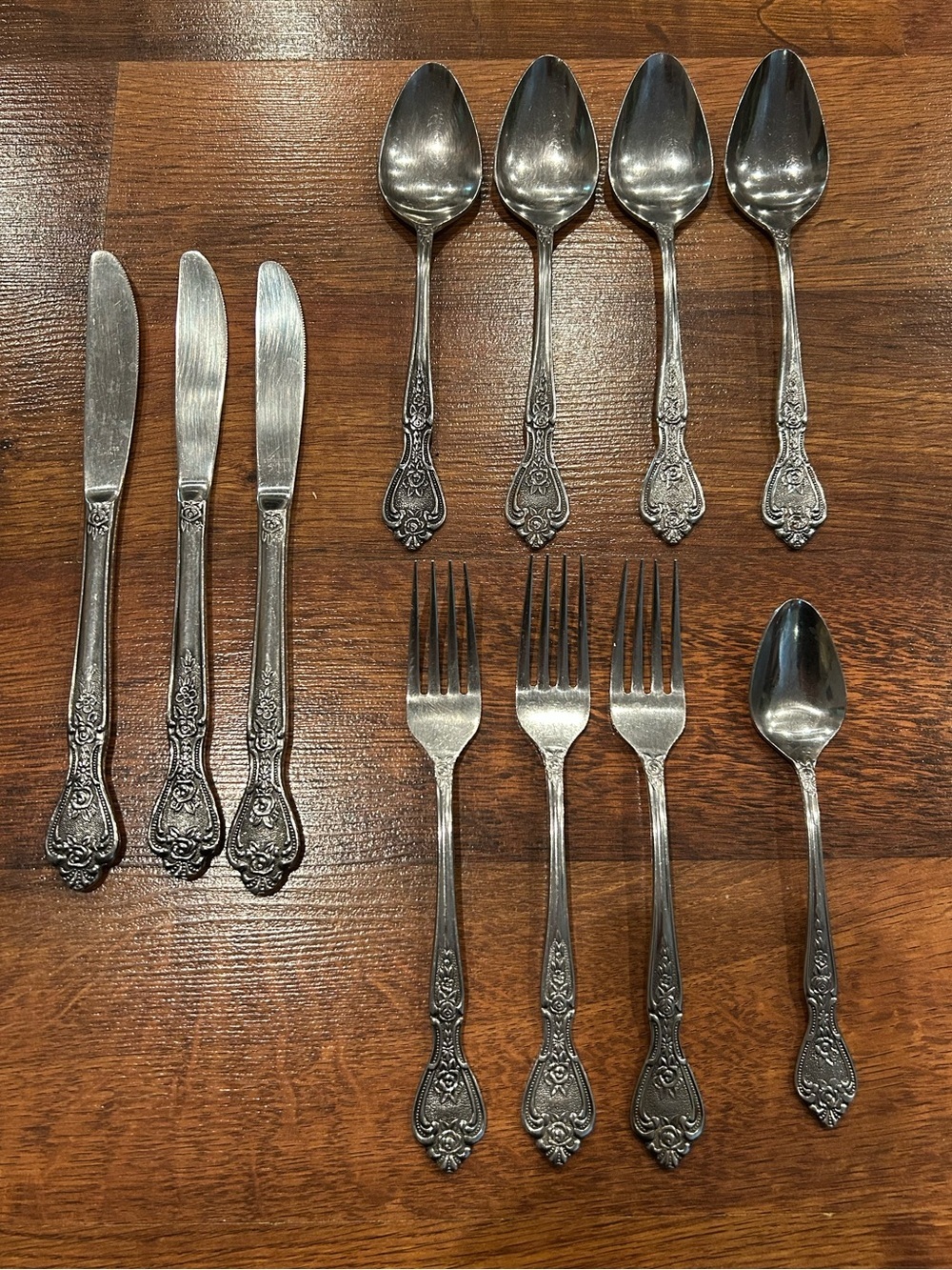 Vintage Normandy Stainless Steel Flatware 11 Piece Textured Rose